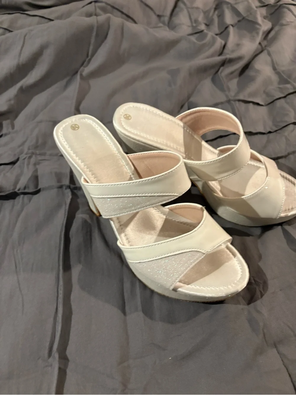 SHEIN Glitter Platform Block Heel Sandals in White